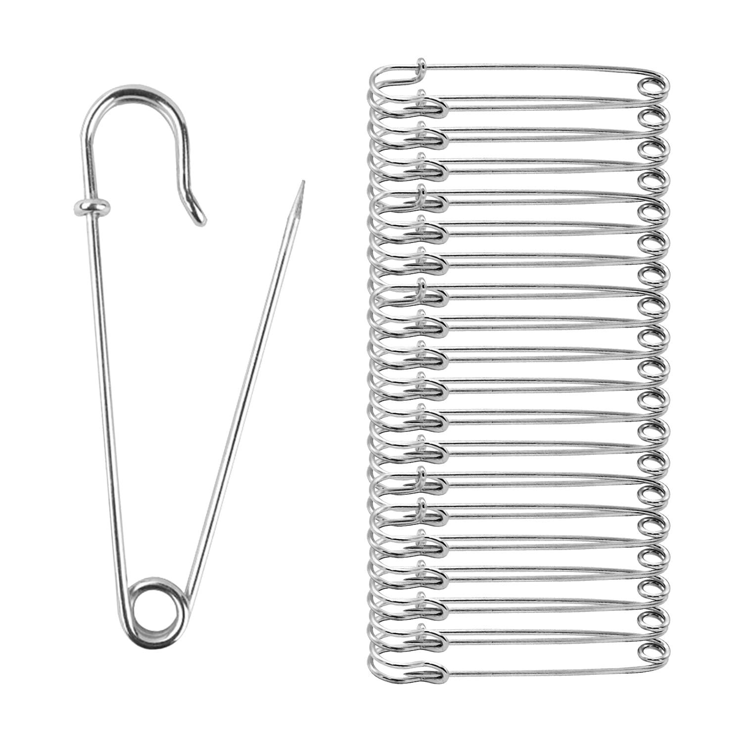 CORTNEY 20 Pcs Large Safety Pins, 3 Inch / 75 mm Heavy Duty Blanket Pins, Metal Spring Lock Kilt Pins, Extra Large Nappy Pins Strong Safety Lock for Jewelry, Crafts, Arts, Clothes, Brooch Making