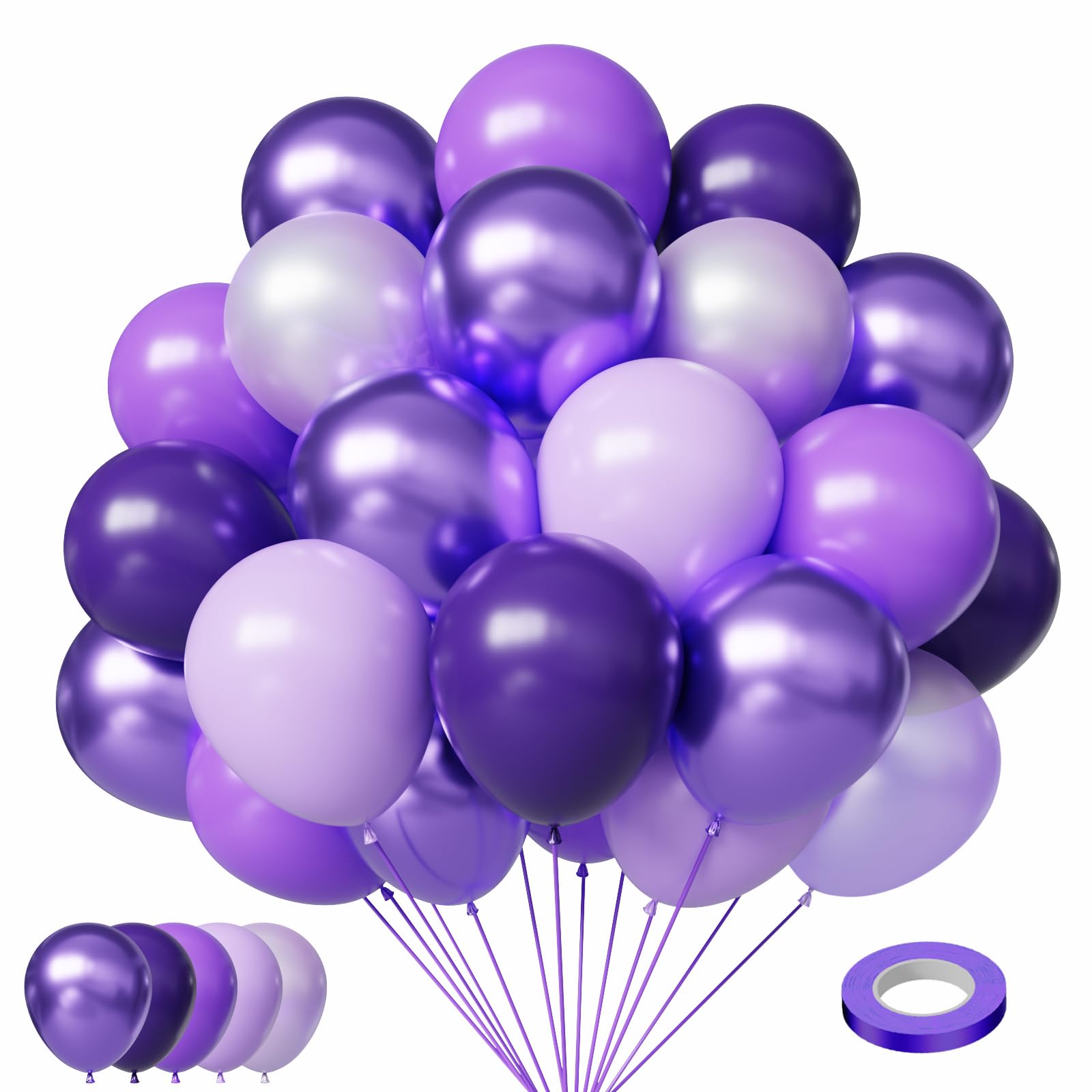 Purple Balloons Set, 50pcs 12Inch Pastel Purple Balloons Dark Metallic Purple Balloons for Birthday Wedding Baby Shower Purple Theme Party Decorations
