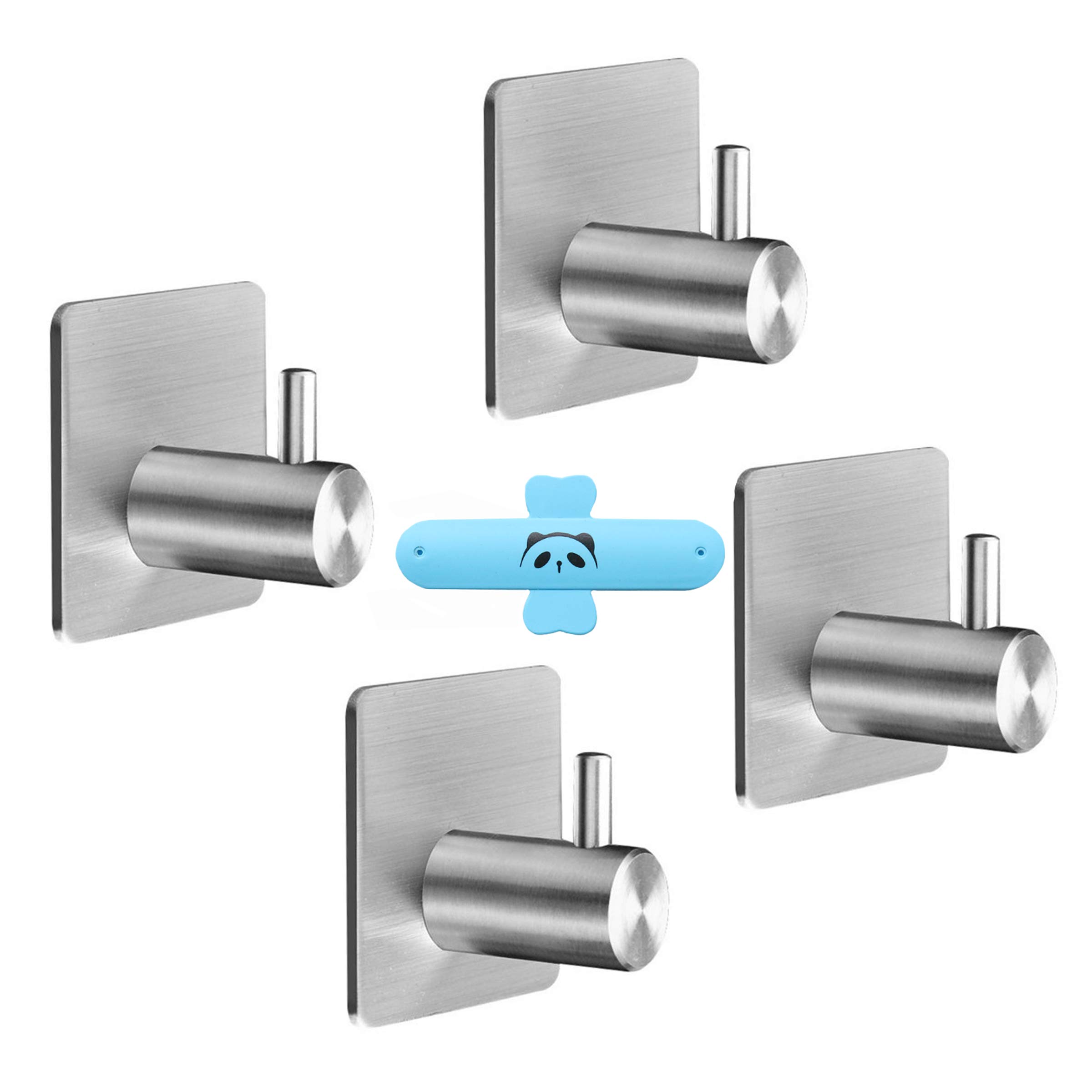 4 Pack of Self Adhesive Bathroom Hooks,No Drill Glue Needed Stainless Steel Hanger Hat Towel Robe Coat Stick-up for Kitchen Bathrooms Lavatory Closets, Water and Rust Proof,Heavy Duty