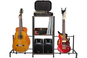 ATSGKE Guitar Stand for Multiple Guitars, 4-tier Guitar Stand, Adjustable Guitar Stand for Bass, Guitar, Electric,3 Holder floor for AMP,Record, Music Album, Music Organizer for Music Home Studio(4-tier)