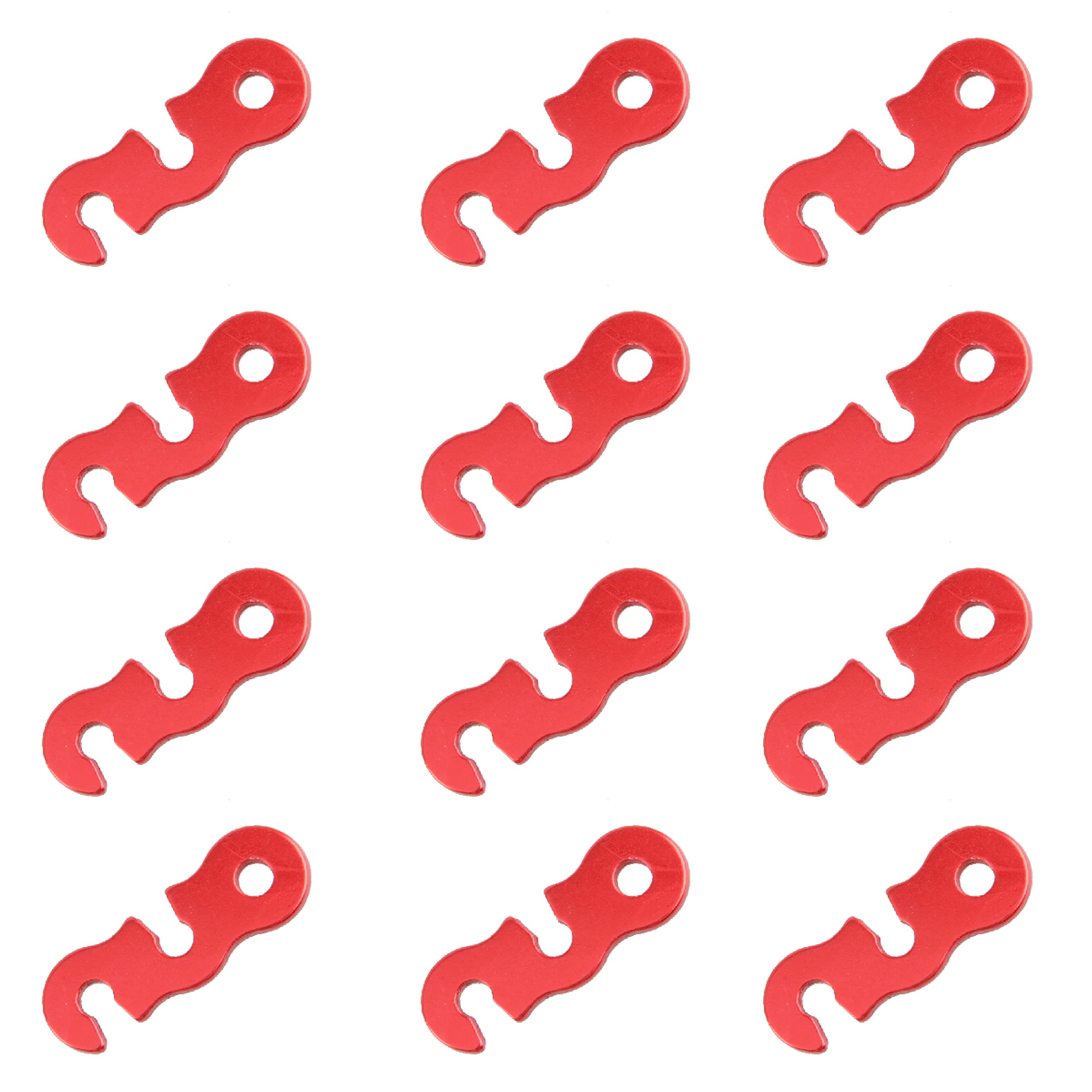 Azarxis Aluminum Guyline Tensioner Guy Rope Adjuster Wind Cord Buckle 12 Pack Lightweight for Camping Hiking Backpacking Picnic Outdoor Tent Accessory (Three-hole Shape (Red) - 12 Pack)