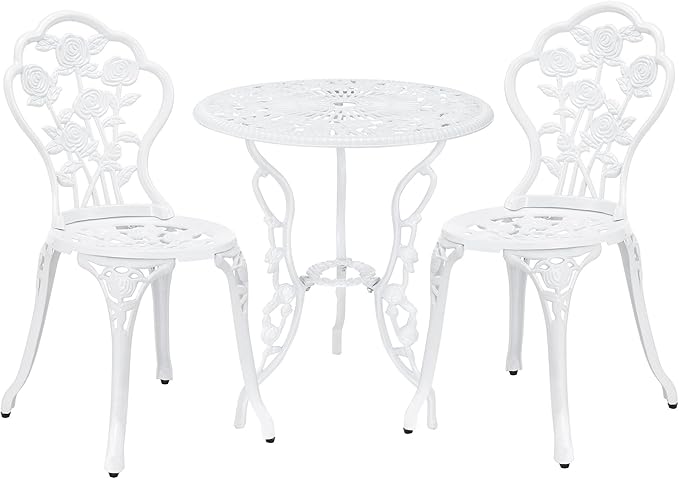 [casa.pro]®] Gartentisch Bistro-Tisch 60cm Rund Weiß mit 2 Stühlen im