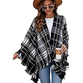 VIMPUNEC Women Boho Buffalo Plaid Poncho Pashmina Shawl Wrap Cape Sweater Knitting Cardigan with Tassel