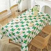 SASTYBALE St. Patrick’s Day Tablecloth Rectangle, Spill Proof Plaid Table Cloth Printed with Green Shamrock Clovers, Washable Table Cover for Party Picnic Dinner Decor (Rectangle, 60" x 102")