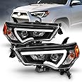 AmeriLite for 2014-2023 Toyota 4-Runner LED Tube Square Projector Black Replacement Headlights Set - Passenger and Driver Side