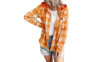 EWASWON Womens Flannel Shirts 2024 Long Sleeve Plaid Hooded Jackets Drawstring Tops Casual Trendy Fall Winter Coats