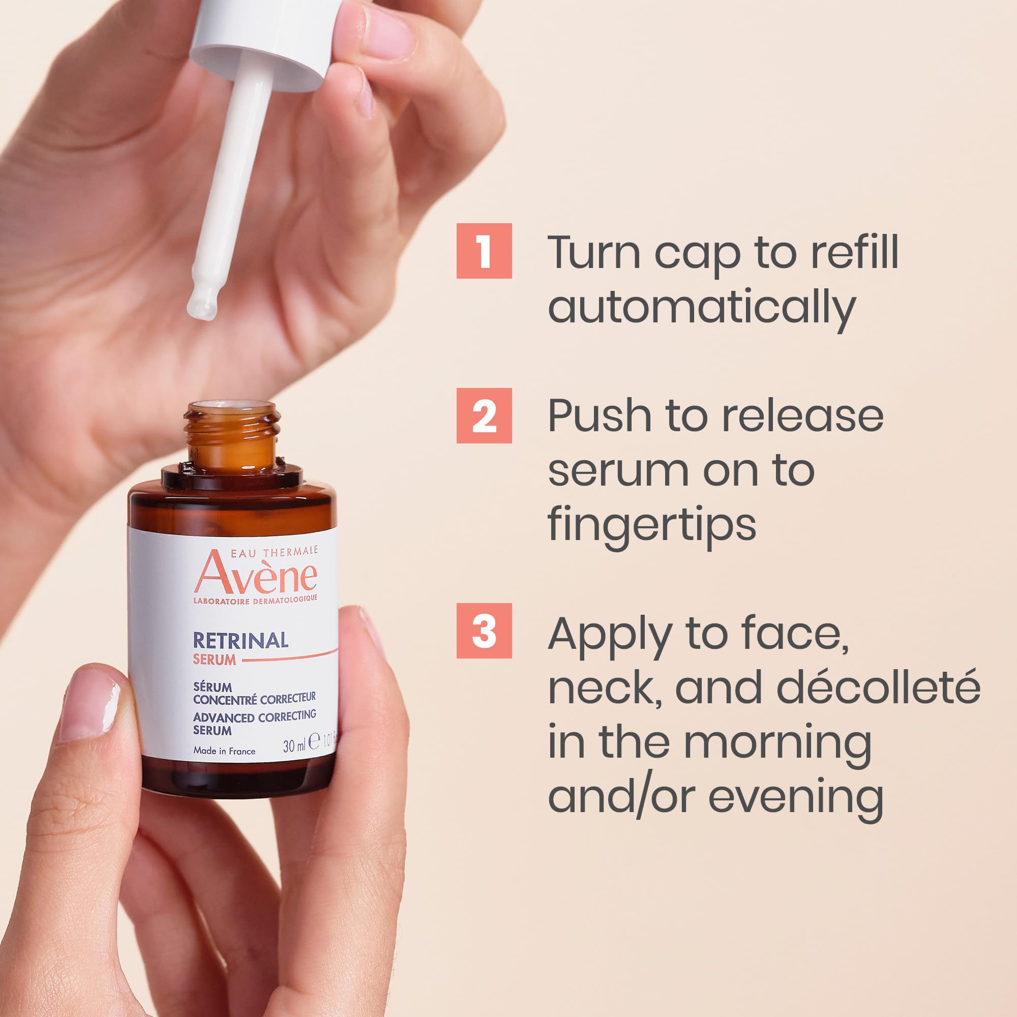 Avène RetrinAL Advanced Correcting Serum with Hyaluronic Acid & Niacinamide & Bakuchiol that firms, plumps & renews skin, Visibly minimize the appearance of fine lines & wrinkles, 1 Fl Oz