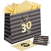 Sumerk 1 PC 13" Large Gift Bag with Card Stickers and Tissue Paper 30th Birthday Bag for Women Men Happy 30th Birthday Gift Bag
