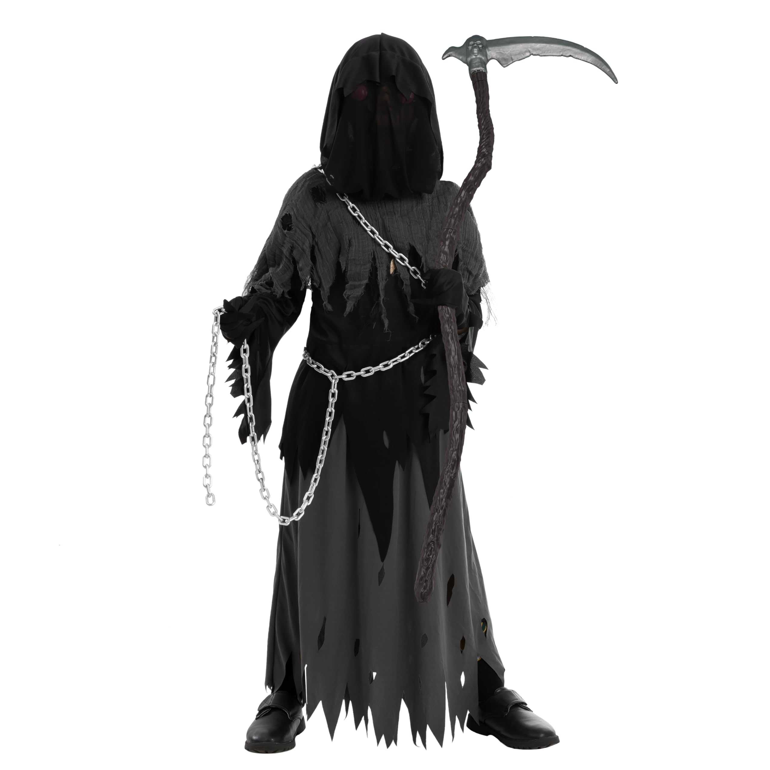 Spooktacular Creations Glowing Eyes Grim Reaper Costume for Kids, Halloween Costume for Boys, Halloween, Dress-up Party