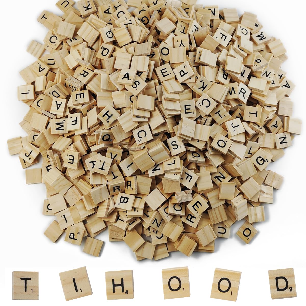 Photo 1 of TIHOOD 1000PCS Scrabble Letters for Crafts, Wood Tiles, DIY Gift Decoration, Making Alphabet Coasters and Crossword Game