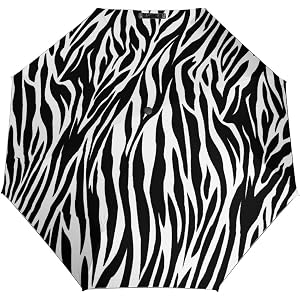 WDQLWZTX Zebra Print Print 3 Fold Auto Umbrella for Rain Sun, Compact Portable Travel Umbrella for Commuters