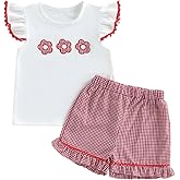 RSRZRCJ Toddler Baby Girl Outfit Summer Fly Sleeve Dessert House/Floral Embroidery T-shirt Top Shorts Pants 2PCS Clothes Set