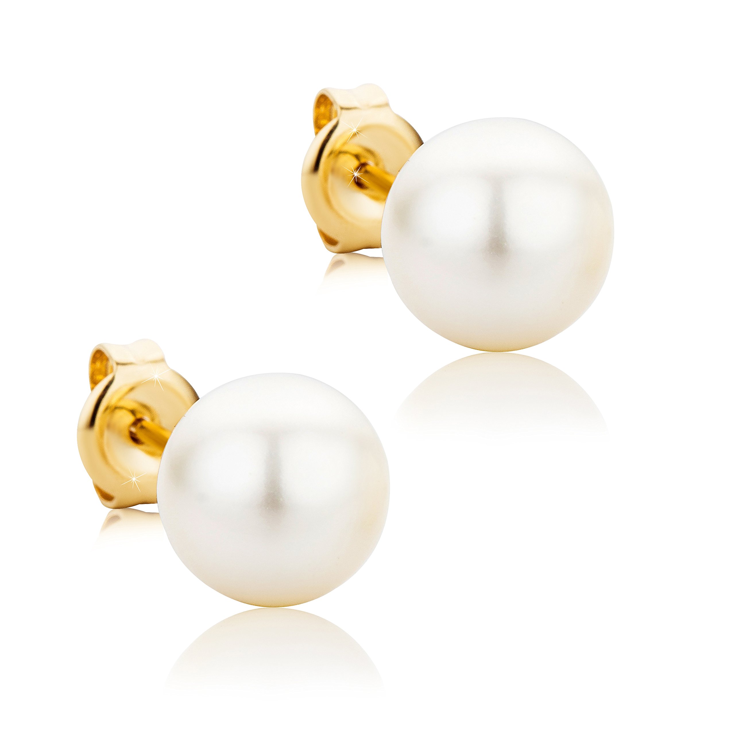 Orovi Yellow Gold Earrings for Women with freshwater Pearls in 9 Carat Gold, Hypoallergenic Earrings - Handmade studs with jewellery box - Made in Italy