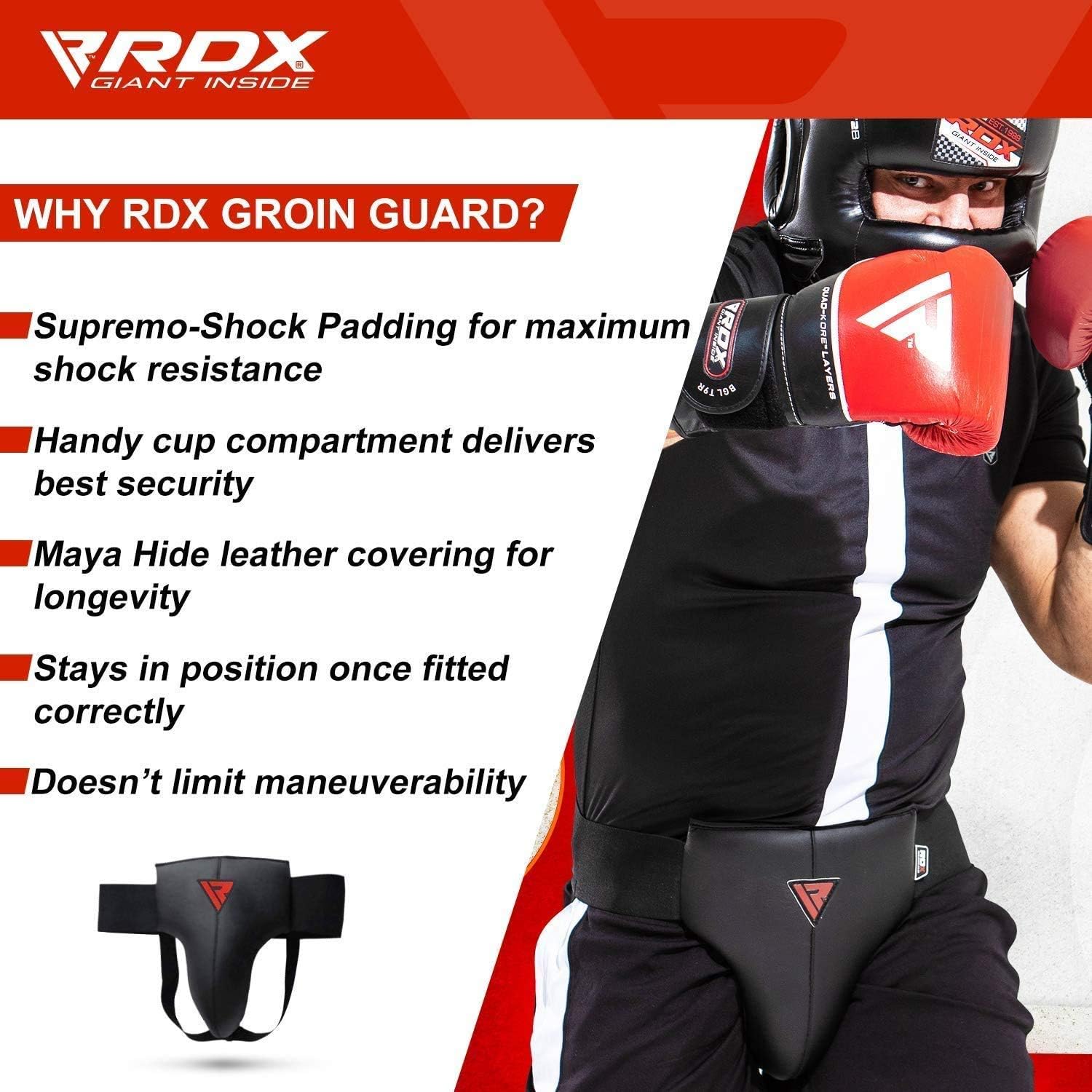 RDX Groin Protector for Boxing, Muay Thai, Kickboxing and MMA Fighting, Maya Hide Leather Abdo Gear for Martial Arts Training, SATRA Approved Jockstrap Abdominal Guard for Karate and Taekwondo : Sports & Outdoors