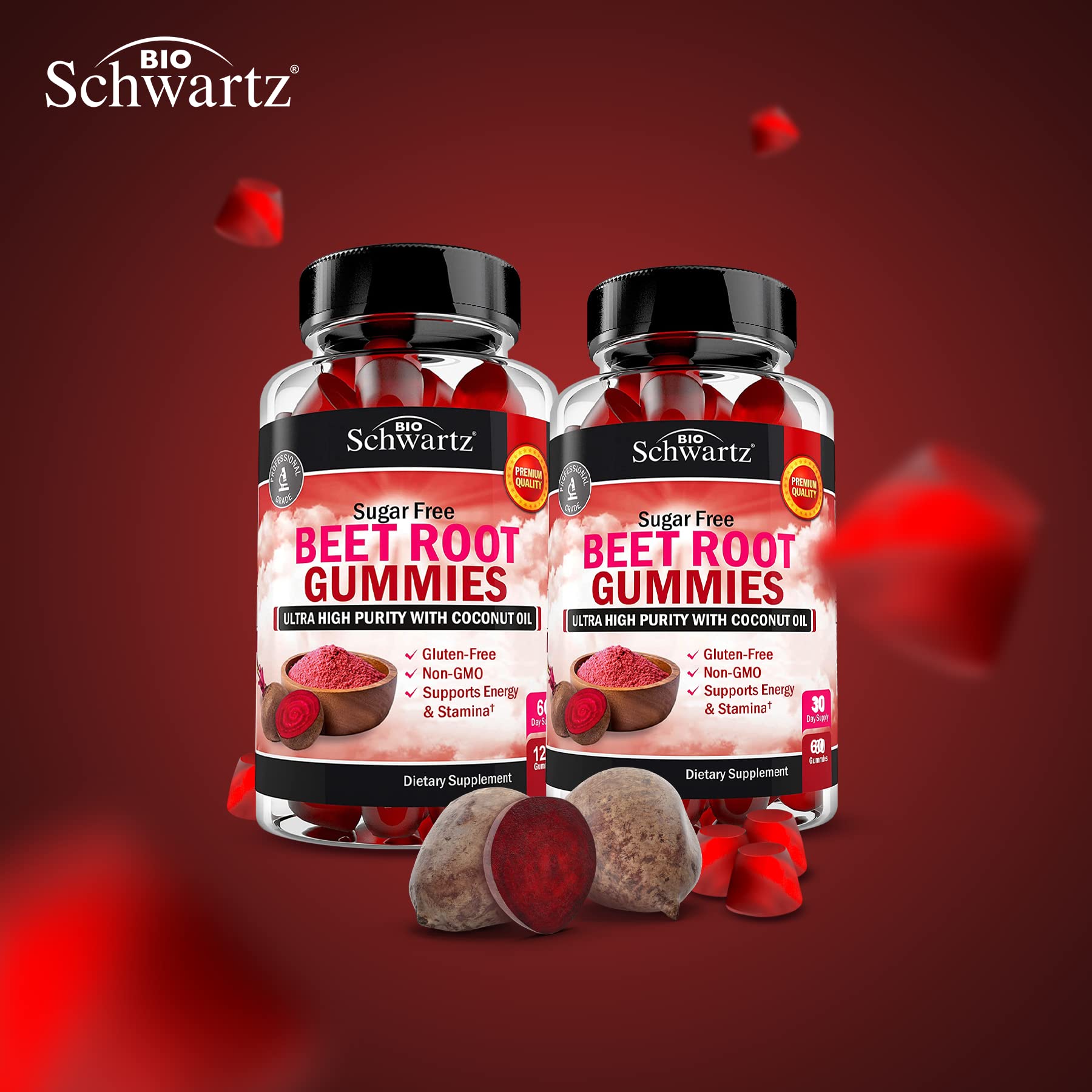 Sugar Free Beet Root Gummies - Nitric Oxide Gummies Infused with Coconut Oil for Highest Absorption - Supports Energy & Whole Body Health - Delicious Strawberry Flavor - 120 Count (60 Day Supply)