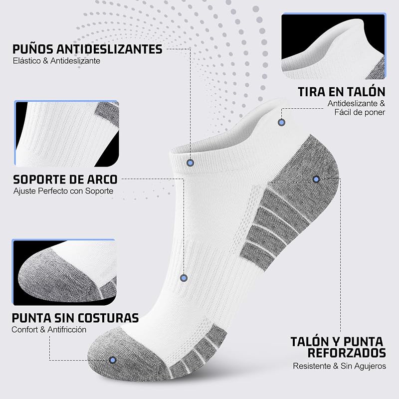 10 Pares Calcetines Tobilleros Hombre Mujer, Calcetines Cortos Algodón Transpirables, Ideales para Deporte, Correr, Casa, Trabajo, Verano, Blanco 39-42