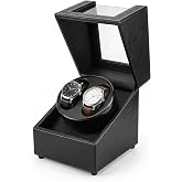 AUVOSES Double Watch Winder for Automatic Watches, Quiet Japanese Motor Rotating Self-Winding Watch Winder Box with Storage Display, Premium PU Leather Watch Winder Case for Rolex Men Women