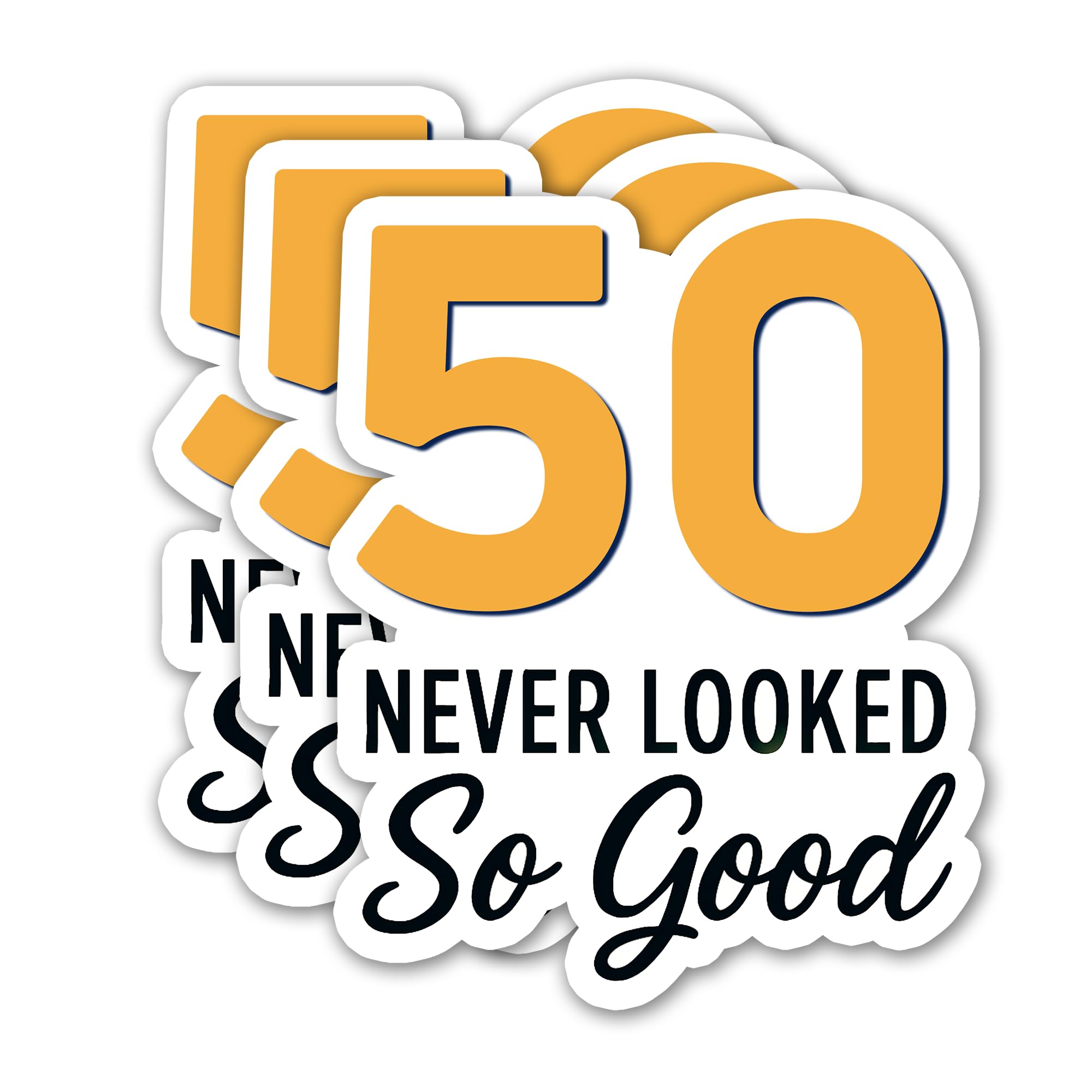 Photo 1 of (3PCS) 50 Never Looked So Good Sticker – Happy 50 th Birthday, Waterproof Vinyl Decals for Party Decor, Scrapbooking, Water Bottles, Laptops, Size 3" x 2.5"