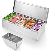 wutfuooo Pizza Topping Station, Condiment Station, Stainless Steel Pizza Topping Station with 5 Removable Containers for Salad Bar and Nacho Bar Topping Station and Grill Table
