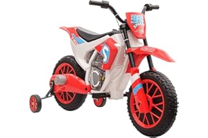 Aosom 12V Kids Motorcycle w/Treaded Tires, 5mph Top Speed Electric Bike for Kids, Ride On Motorcycle w/Training Wheels, Battery Charger, Spring Suspension, Red