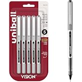 uniball Vision Rollerball Pens, Fine Point (0.7mm), Black, 5 Pack