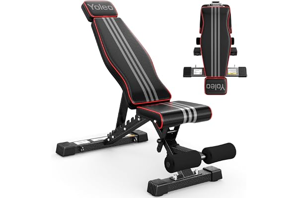 YOLEO Adjustable Weight Bench, 827LBS Foldable Workout Bench for Home Gym - 10-Position Incline Decline Flat - Extended Head
