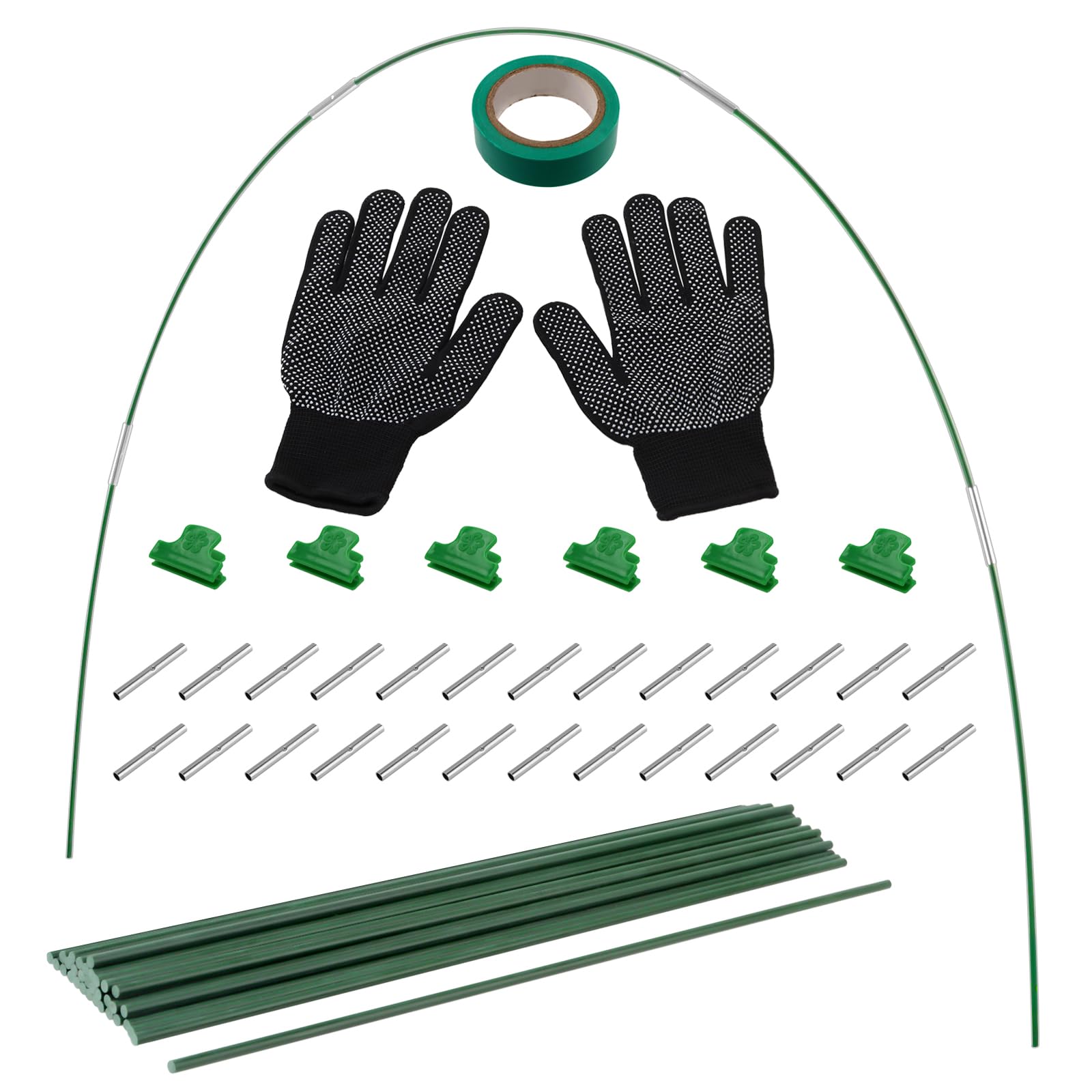 SEUNMUK 36 PCS Garden Hoops for Netting, Green Detachable Fiberglass Greenhouse Support Hoops with 6 Clips and 30 Connection Pipes for Garden Greenhouse Plant Planting
