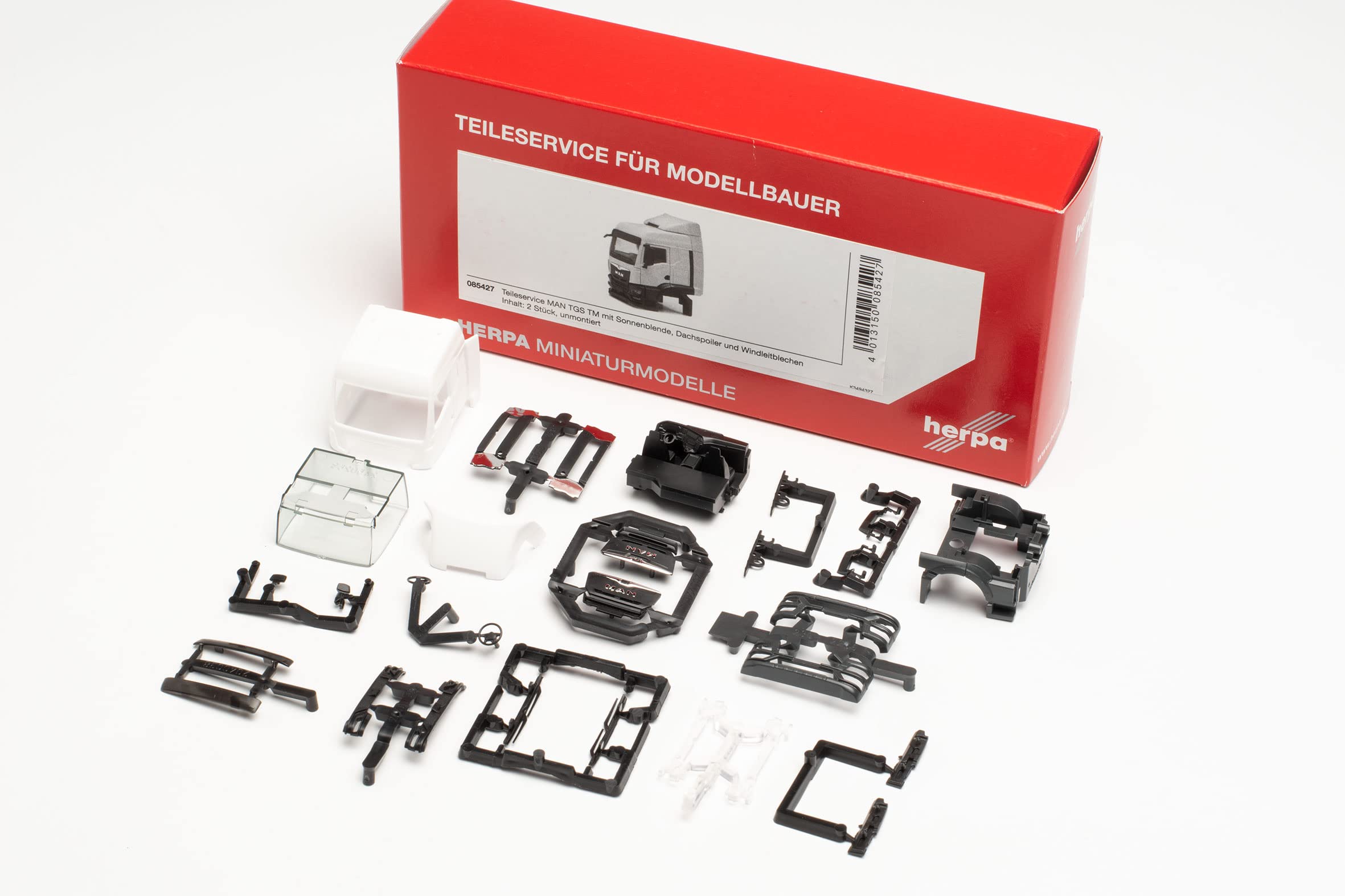 herpa 085427 Man TGS TM Parts Service with Roof Spoiler and Wind Deflectors in Miniature for Crafts Collecting and as a Gift, White