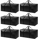 6 Pack Extra Large Moving Bags with Double Zipper &amp; Handles, Heavy Duty Ornament Storage Box, Water-Resistant Storage Totes, Dorm, Closet, Travel, Holiday Ornaments (Black)