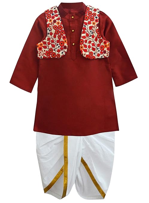 All Things Uber Nice Boys' Regular Fit Dhoti (BKLS MND MRN_Maroon-White_3-4 Years)