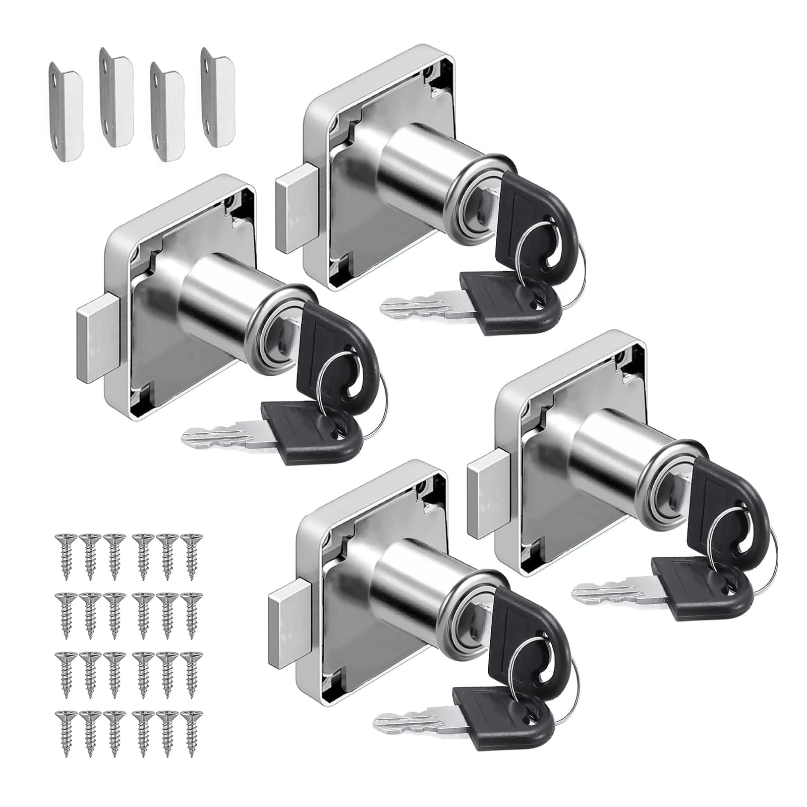 4 Sets Cupboard Locks, 22mm Cabinet Locks, Cam Drawer Lock Cylinder Security for Furniture Cabinet Mailbox Household Office