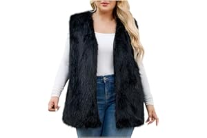 Faux Fur Vest for Women Plus Size Winter Fall Fashion Sleeveless Shaggy Open Front Jacket Clothes Loose Solid Coats