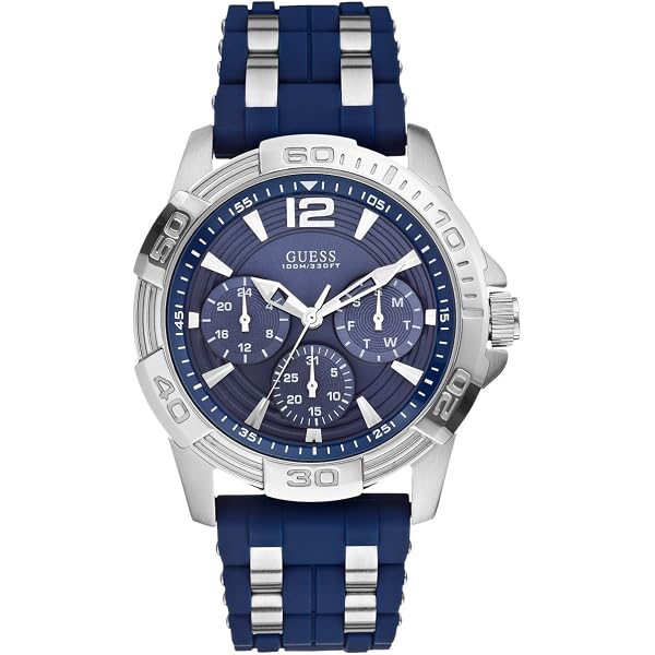 GUESS Orologio Da Uomo Al Quarzo GW0220G1, Cinturino In Acciaio Inox Argento, Quadrante Blu, Funzione Giorno-data, Bracciale A Cinque Maglie