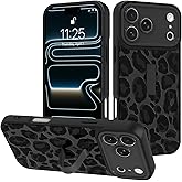 LEOMAKRON for iPhone 17 Pro Max Case with Finger Strap Kickstand,Luxury Leopard Cheetah Pattern for Women Men,Full Camera Protection Aesthetic Shockproof TPU Design,Black Leopard