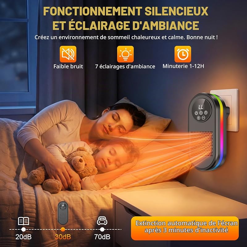 Chauffage d'appoint Mural, 2 Modes Radiateur Electrique Soufflant Céramique — photo 8 sur 8