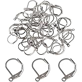 50 Pcs Leverback Earring Hooks Lever Back Earrings Hooks for Jewelry Making Ear Wire Earring Hook Bulk Hypoallergenic Leverback Earrings Findings (Silver)