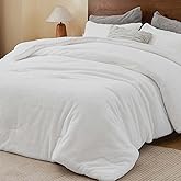 BEDELITE Faux Fur Fleece King Comforter Set - Fluffy & Warm White Comforter King Size,Ultra Soft and Cozy Winter Bedding Set,Fuzzy Thick Bed Set,1 Comforter and 2 Pillowcases