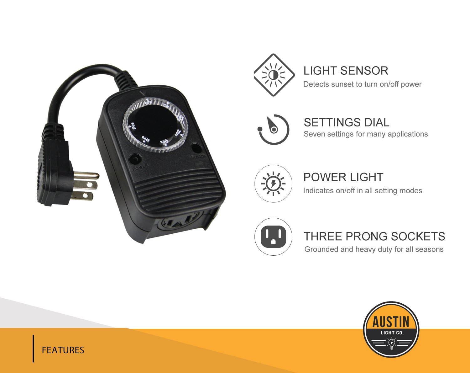 Austin Light Co. 1 Socket Outdoor Outlet Timer with Photocell Light Sensor, eBay