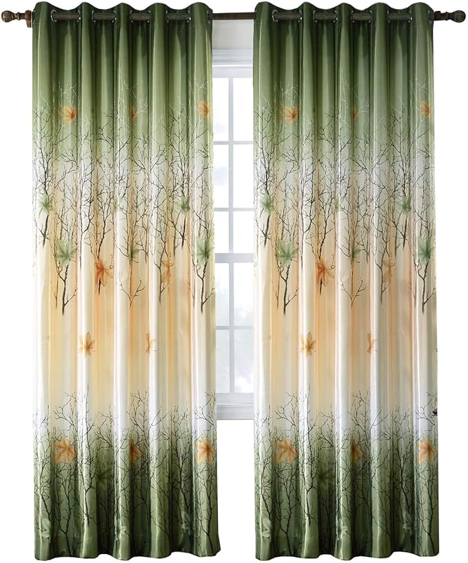 Green/Yellow Curtains for Living Room Anady 2 Panels Maple Tree