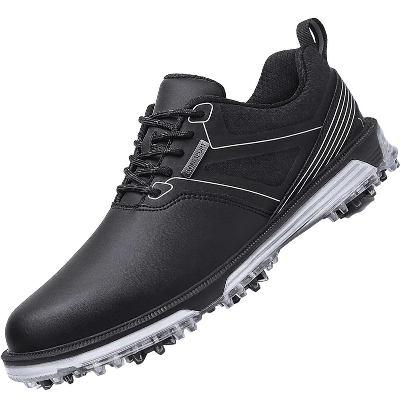 Photo 1 of ULTIANT Men's Golf Shoes Fixed Nailless Sole Waterproof Lightweight No-Slip Walking Shoes Size7.5-13(Black,45.5)