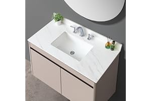 LEGENDSTONE 43" Bathroom Vanity Top with Ceramic Undermount Sink & Backsplash,Calacatta White Sintered Stone Counter Top, 3 Holes Vanity Sink Top