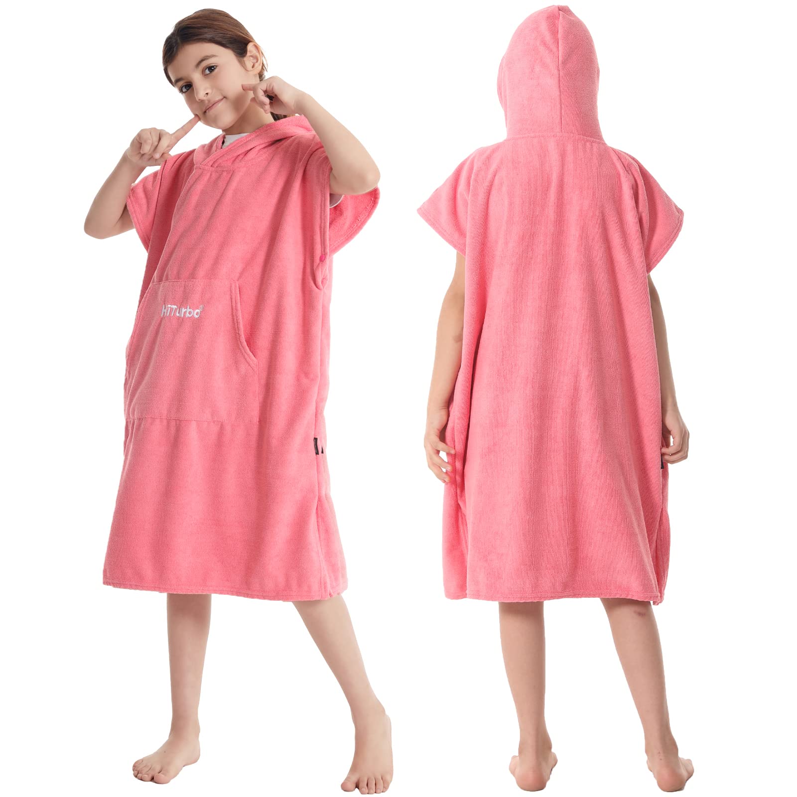 Hiturbo Kids Changing Towel Robe,Hooded Poncho Bath Robe Surf Absorbent Swimming Bathrobe for Beach,Bathing,Surfing,Indoor & Outdoor Activities Pink