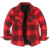 ZENTHACE Men's Sherpa Lined Flannel Shirt Jacket,Long Sleeved Brushed Plaid Flannel Shacket Jackets,Snap Button