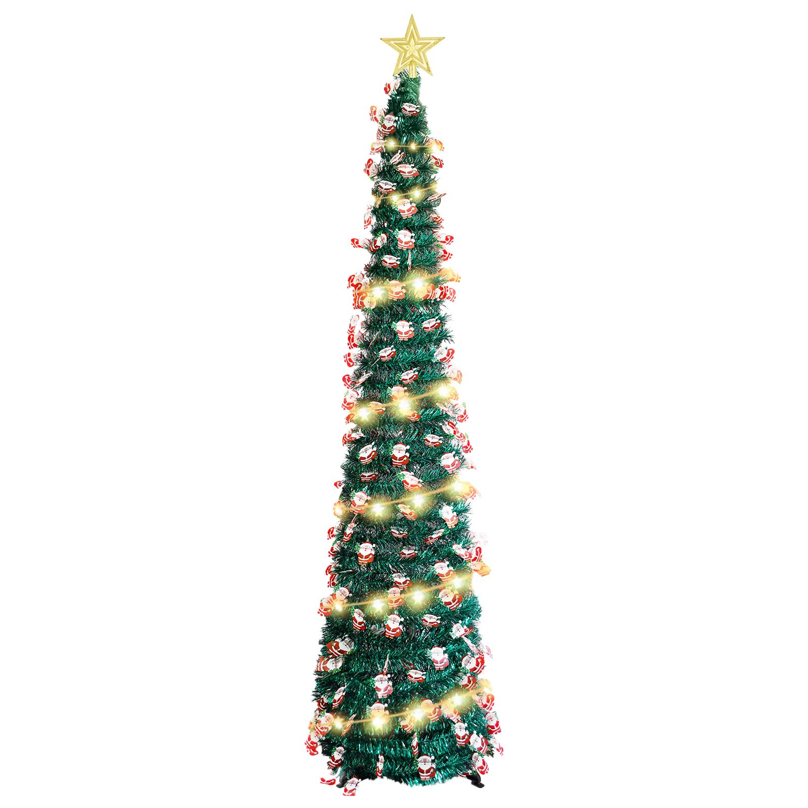 Photo 1 of 5 FT Pop Up Christmas Tree with 16.5 FT String Lights - Collapsible Artificial Pencil Christmas Tree with Topper for Indoor Outdoor, Home Apartment Porch Holiday Party Decorations
