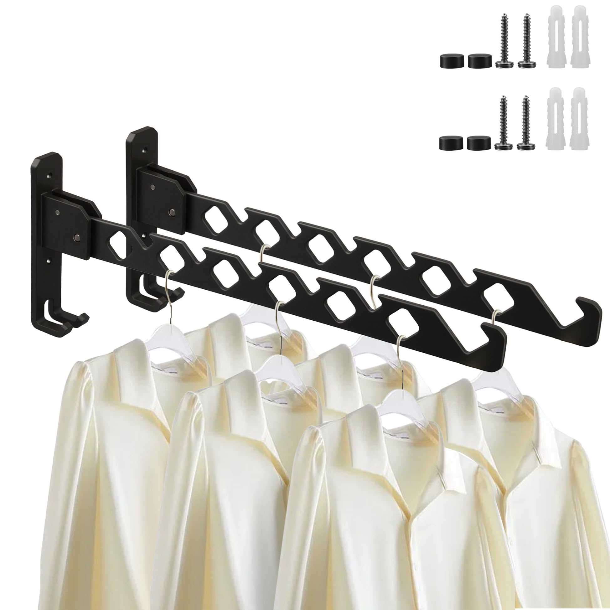 Lxoraziy 2 Pieces Foldable Wall Mounted Clothes Hanger, Aluminum Wall Mounted Drying Rack, Small Wall Clothes Airer, for Bathroom Bedroom Hotel(Black)