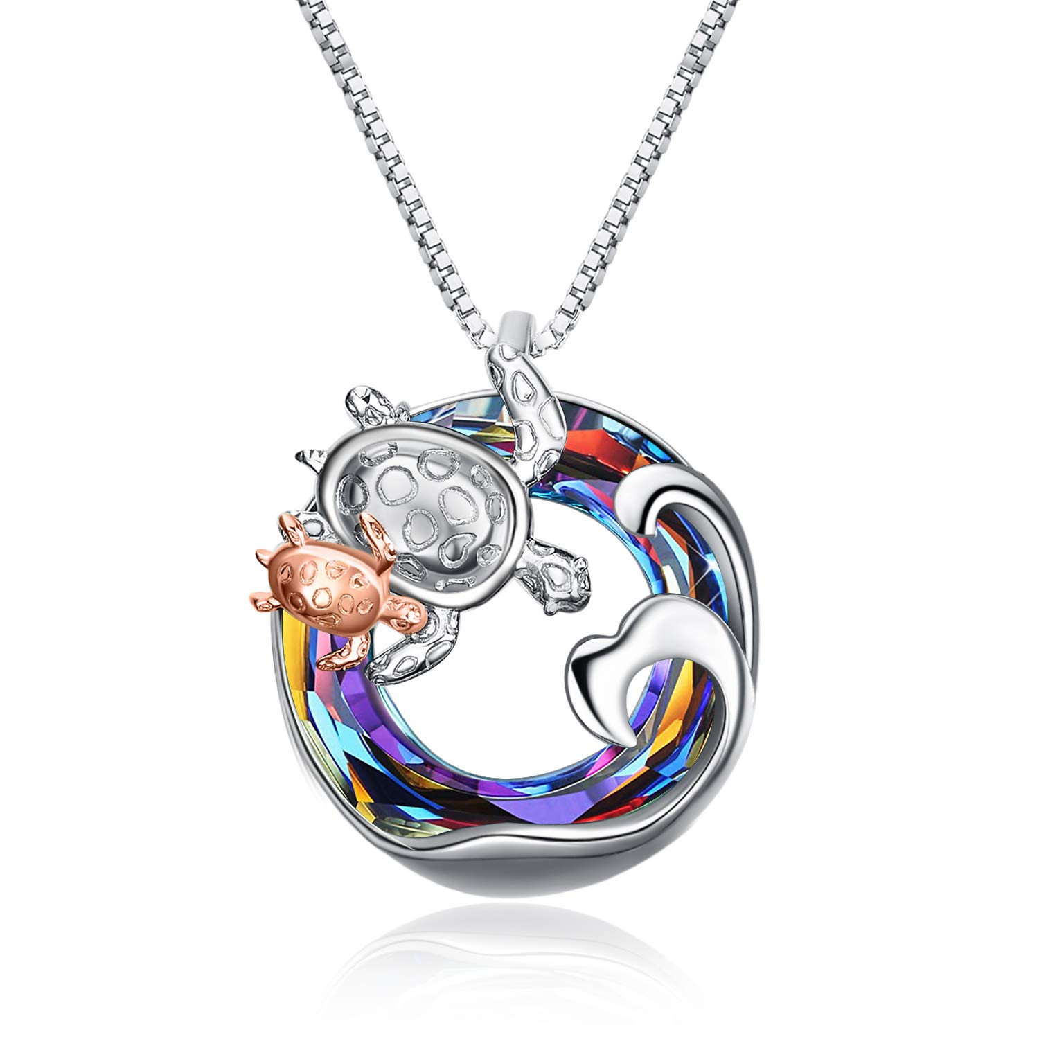 AOBOCO 925 Sterling Silver Turtle Necklace for Women, Crystal Jewellery Mothers Day Gifts for Mother Daughter (Volcanic)