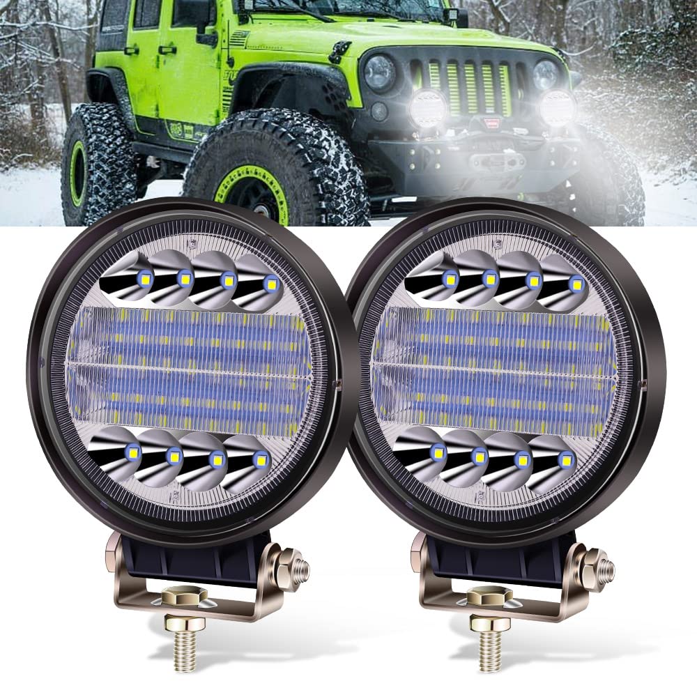 YnGia 2PCS Round 4.5 Inch LED Work Light Spot Flood Combo Beam, 72W Offroad Driving Light Bar Fog Work Lamps for Tractor Truck Car 4X4 ATV SUV