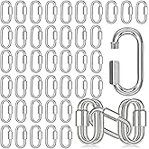 50PCS 2 Inches Chain Quick Links, M5 Galvanized Steel Thread Heavy Duty Carabiner Clips, 3/16" Locking Carabiners Connectors for Hammock, Camping, Pet Leash, Key Chain, Gym, 650 Lbs Capacity