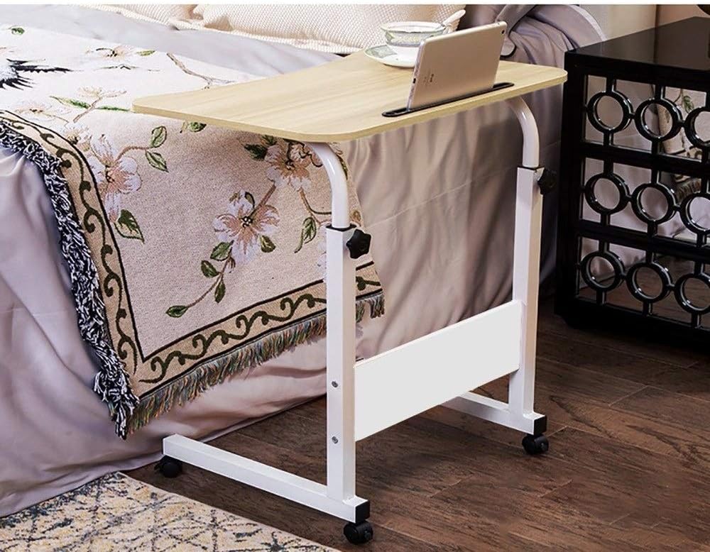 CapsA Laptop Table Foldable Mobile Computer Desk with Wheels Overbed Side Tables Adjustable Height Laptop Desktop Table Stand Desktop Notebook Holder