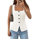 ZESICA Womens Summer Sleeveless Suit Vest Tops 2026 Square Neck Button Down Vests Business Casual Work Blazer Waistcoat